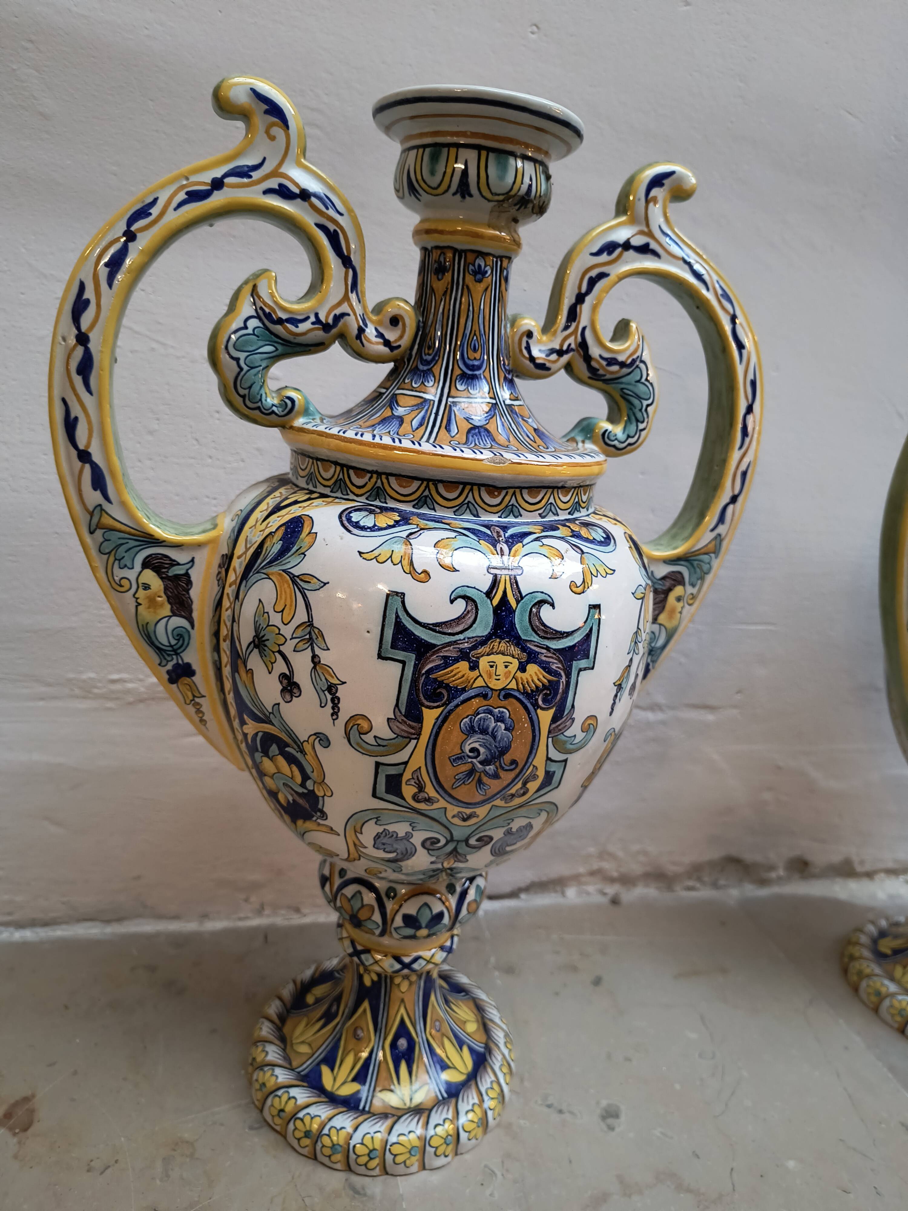 2 vases with double handles - faience from Desvres 1900