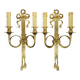 Large pair of wall sconces, bows & hunting horns, Louis XVI style - bronze