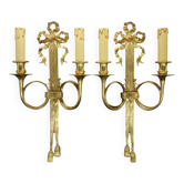 Grande paire d'appliques, noeuds & cors de chasse, style Louis XVI - bronze