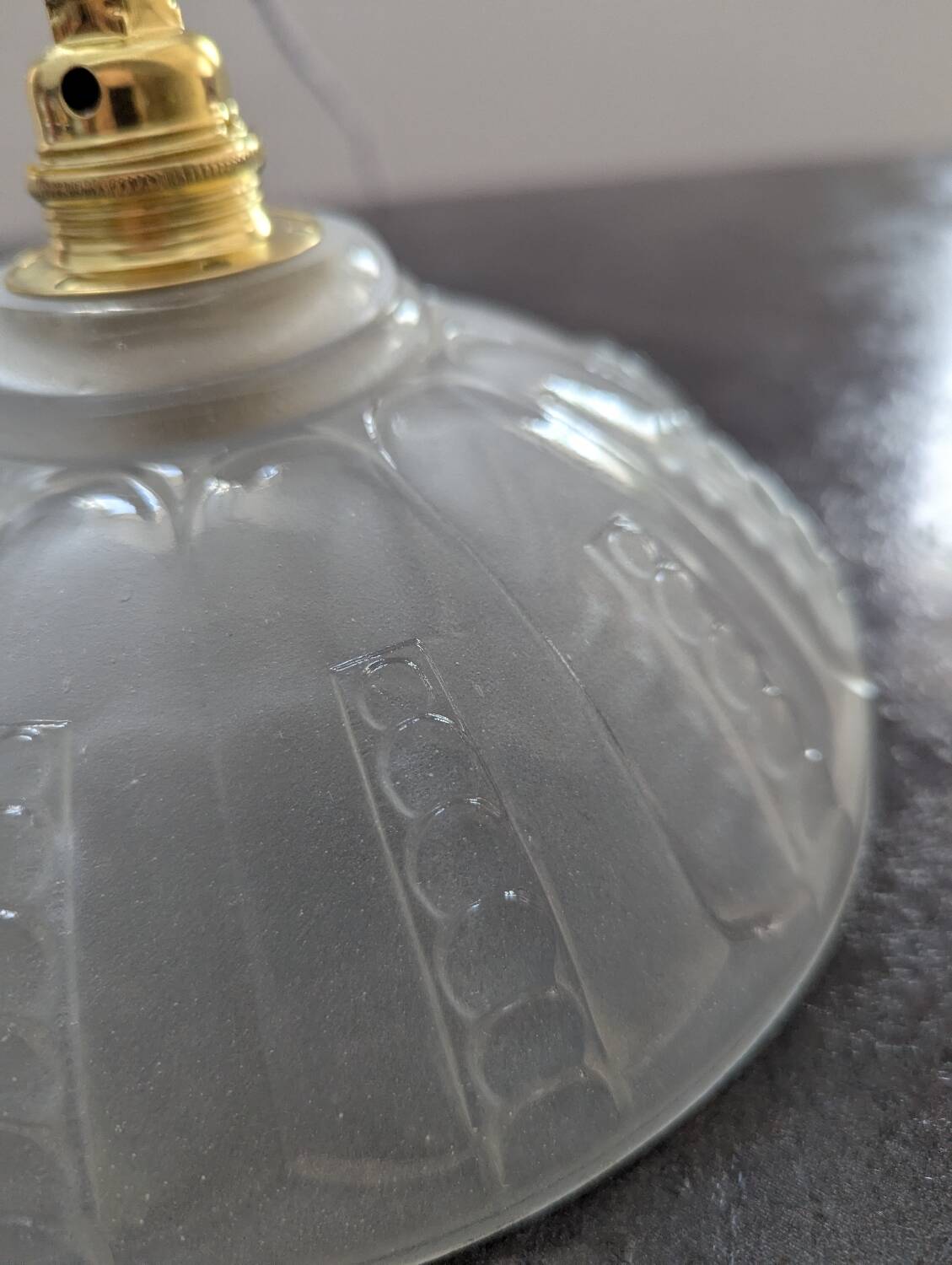 Antique opalescent pressed glass cup pendant lamp, art deco portable lamp