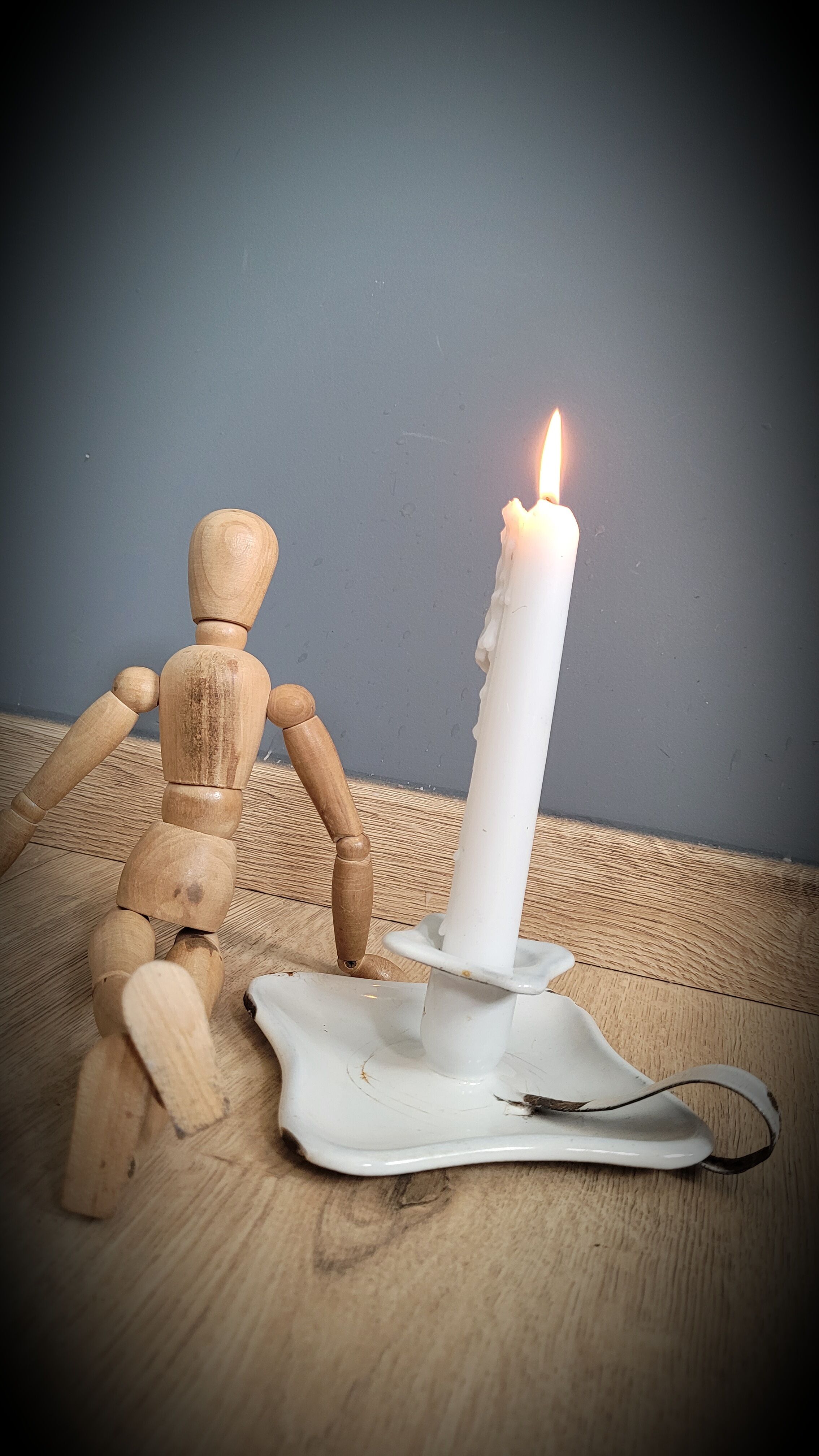 Square white enamel candle holder