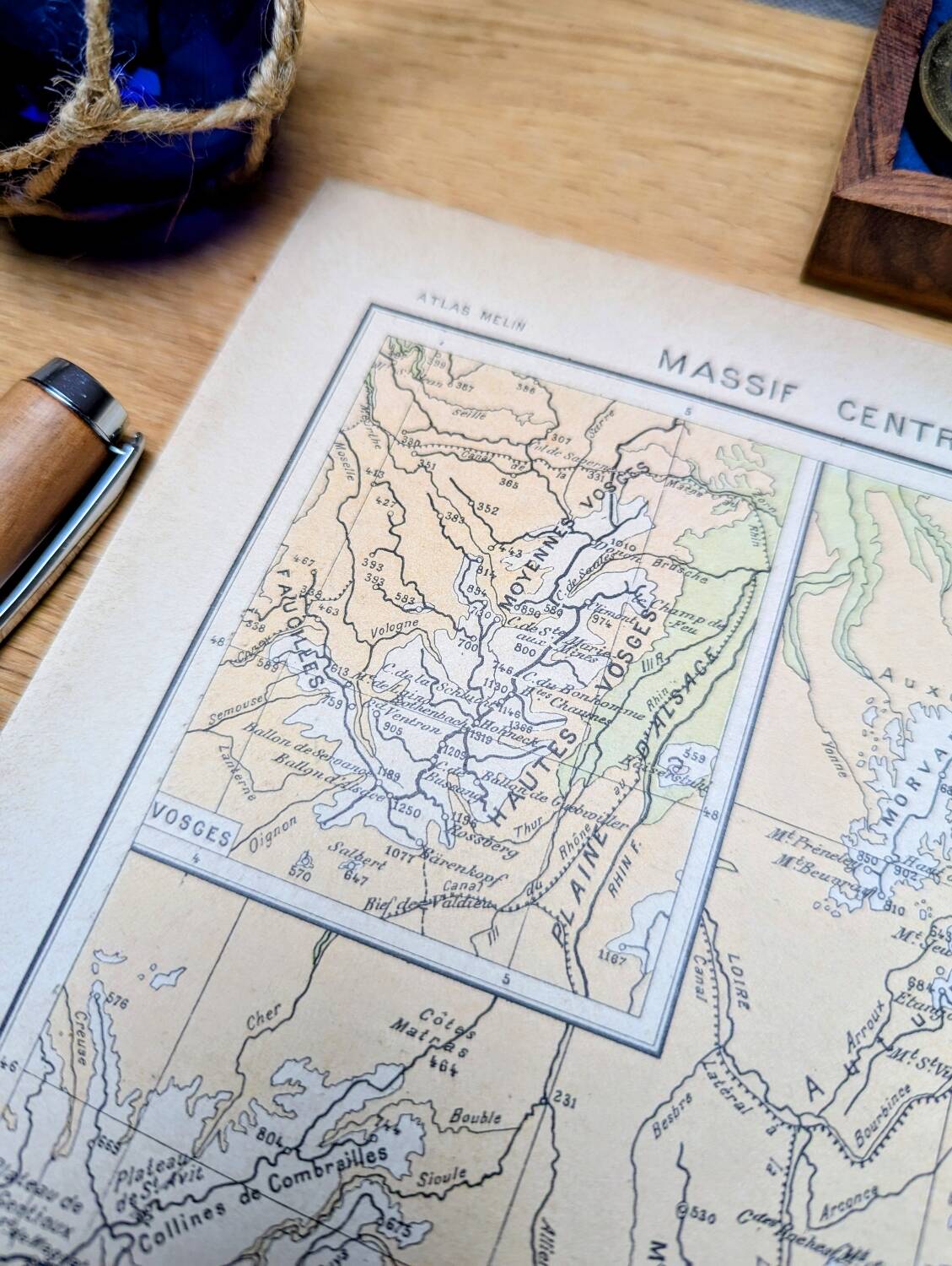 Map of the mountain ranges of France, original printed in 1896