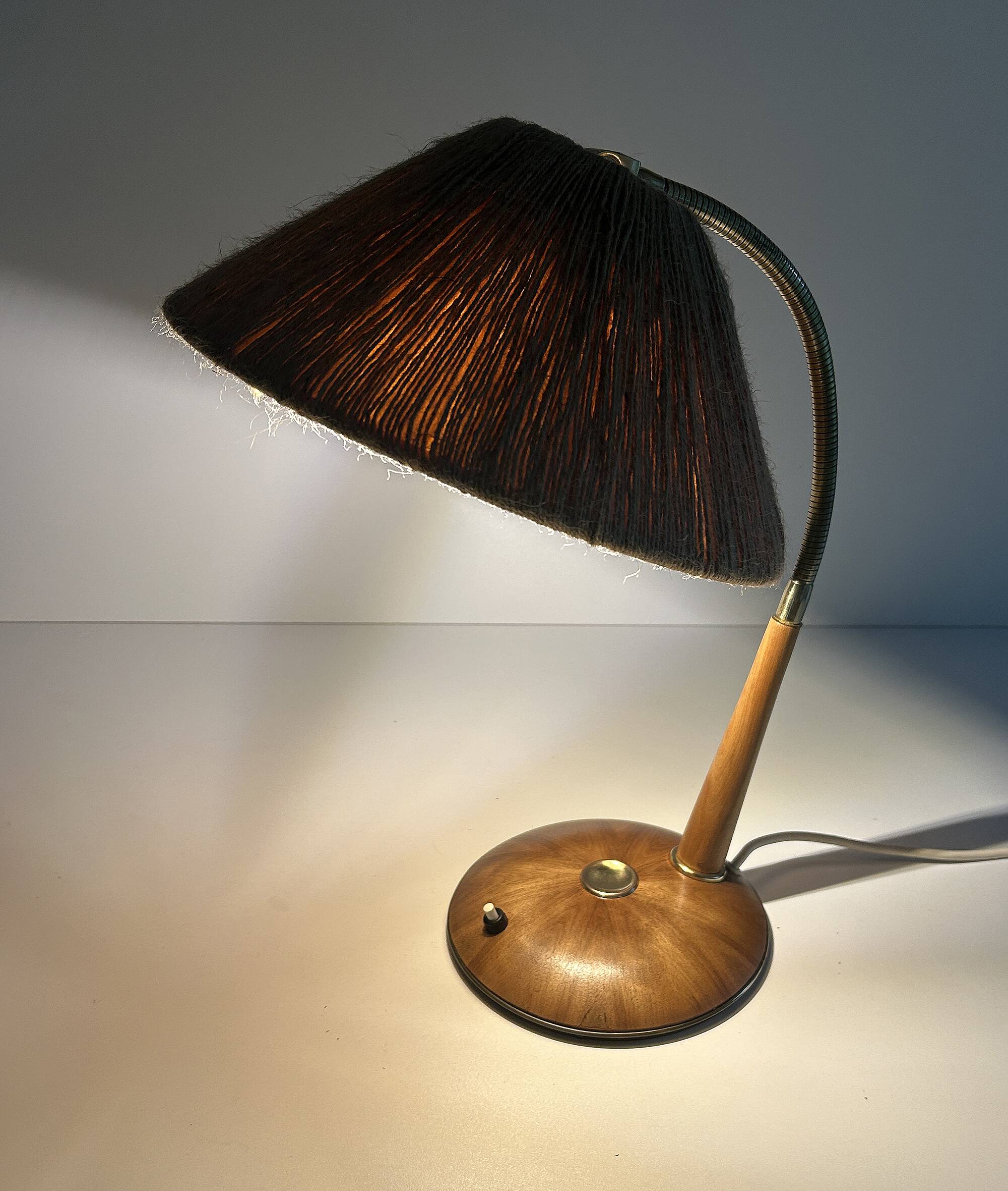 Vintage Scandinavian Lamp, Wood Brass Sisal