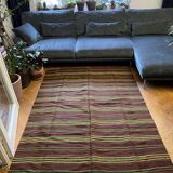 Romanian vintage carpet with stripes, made by hand in wool