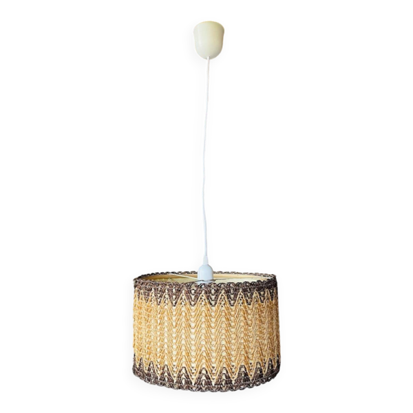Suspension vintage en sisal / jonc de mer circa 1970’s