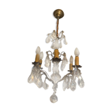 6-light chandelier with crystal pendants on bronze frame, Louis XV style