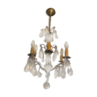 6-light chandelier with crystal pendants on bronze frame, Louis XV style
