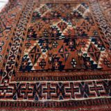 Handmade antique Turkmen Yomud collectible mat rug 40cm x 51cm, 1900s