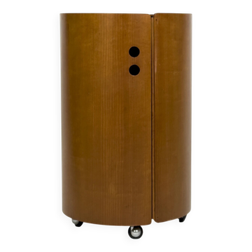 Round wood bar cabinet with glass top, Italy 1960s