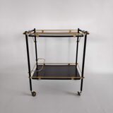 Side table with wheels in gilded metal and laminated veneer from the 70s