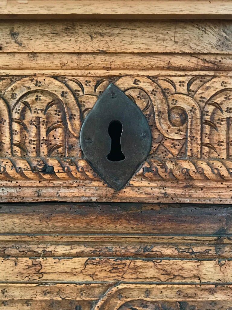 Antique Carved wooden chest with plant motif Renaissance period