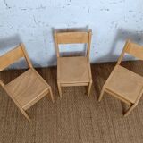 3 chaises enfant brutaliste années 80 en frêne