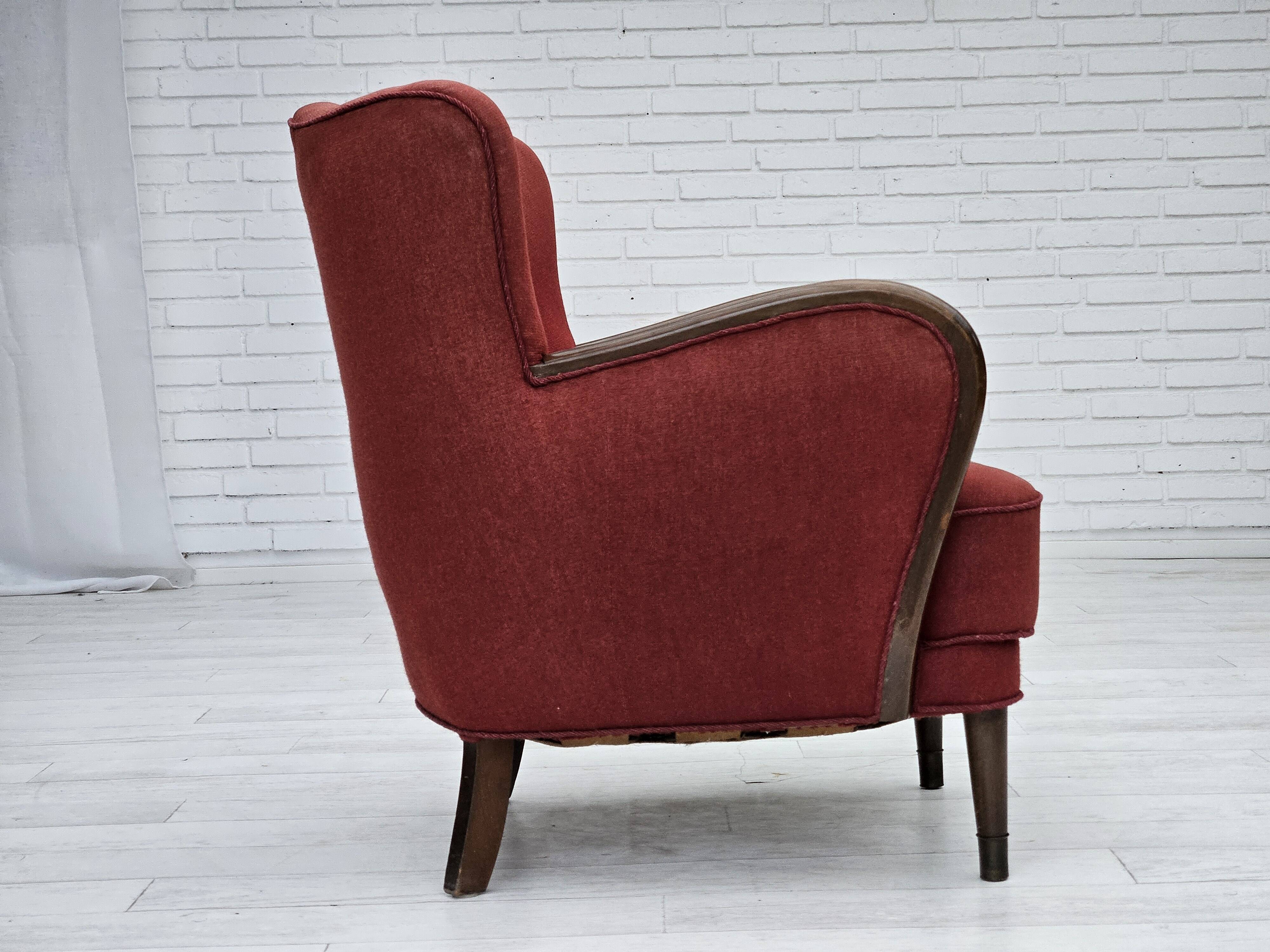 1960s, Danish armchair by Alfred Christensen, red furniture wool fabric.