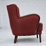 1960s, Danish armchair by Alfred Christensen, red furniture wool fabric.