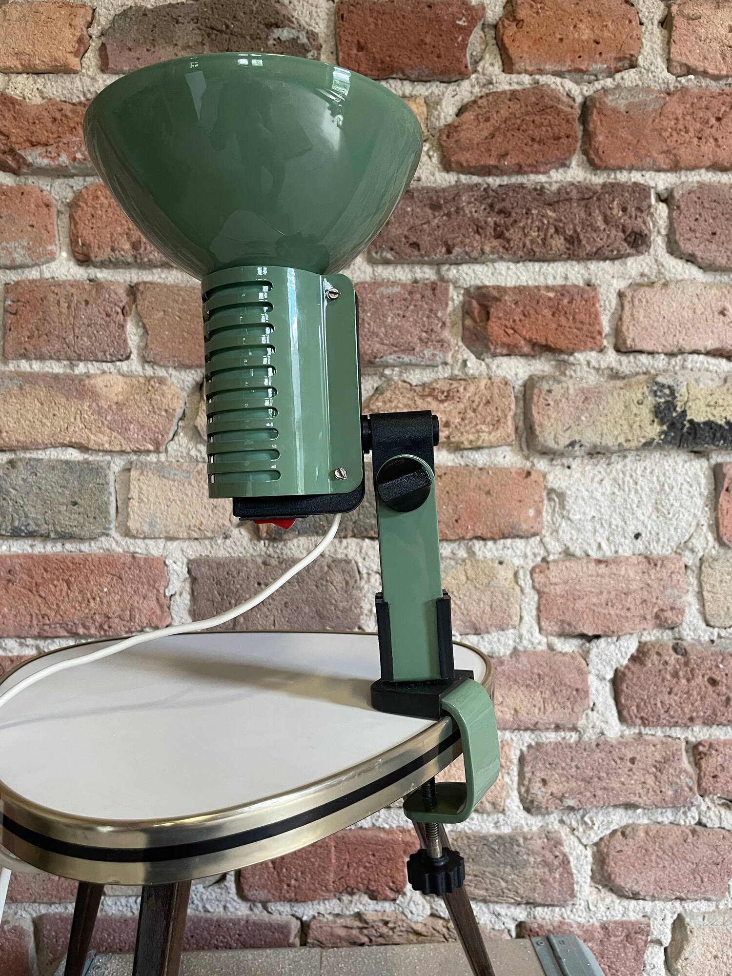 Green lamp with vice, ART,  1980s.