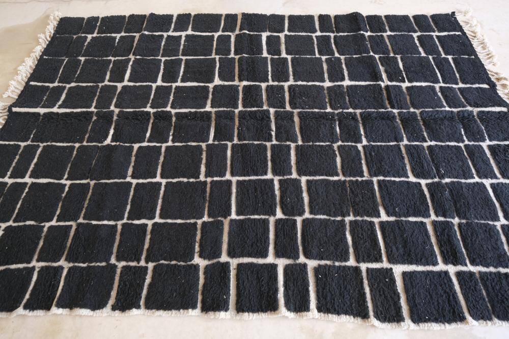 Black Moroccan Checkered Rug - 289 x 200 cm