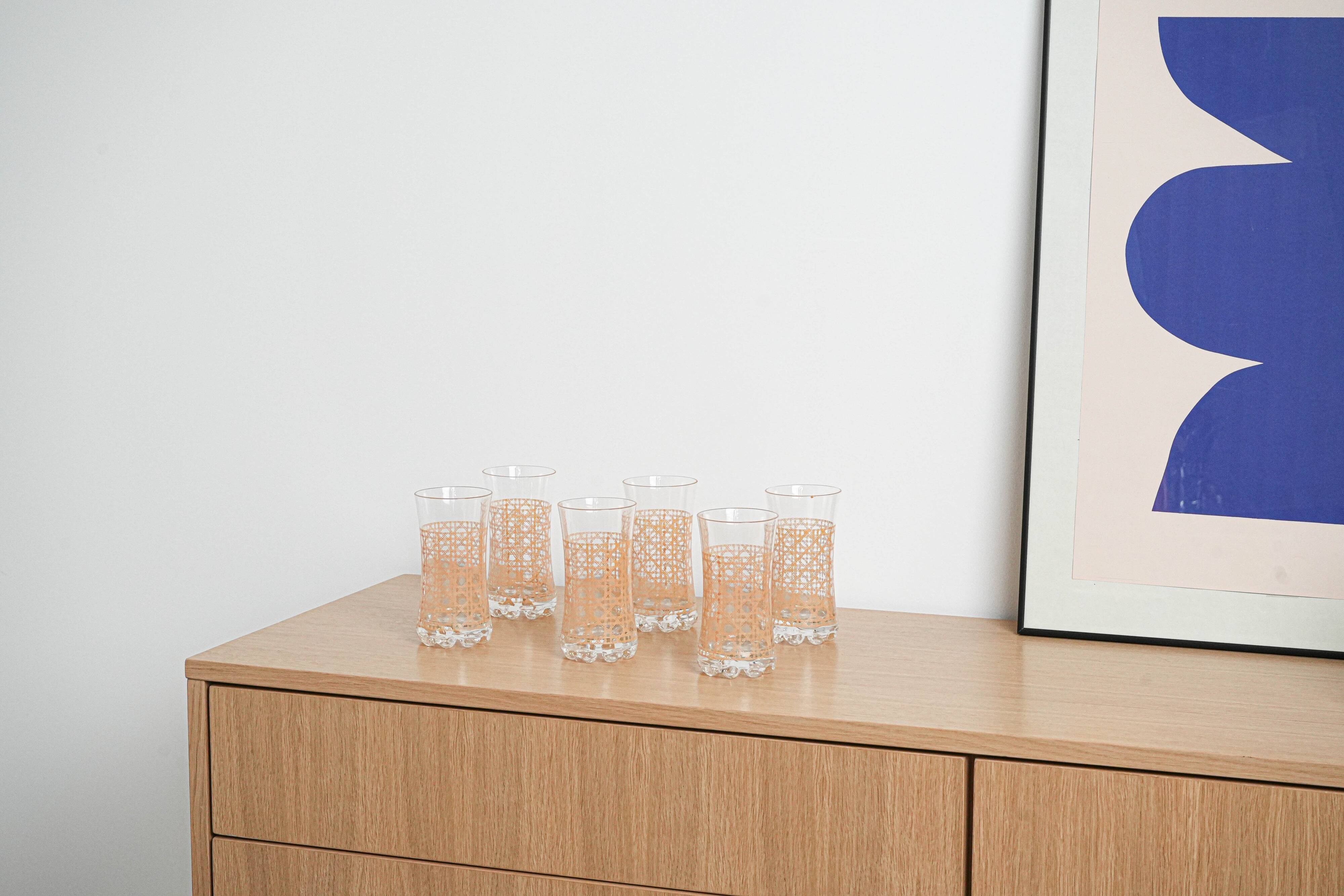 Set of six glasses, Italian design, 1960s, manufactured in Italy