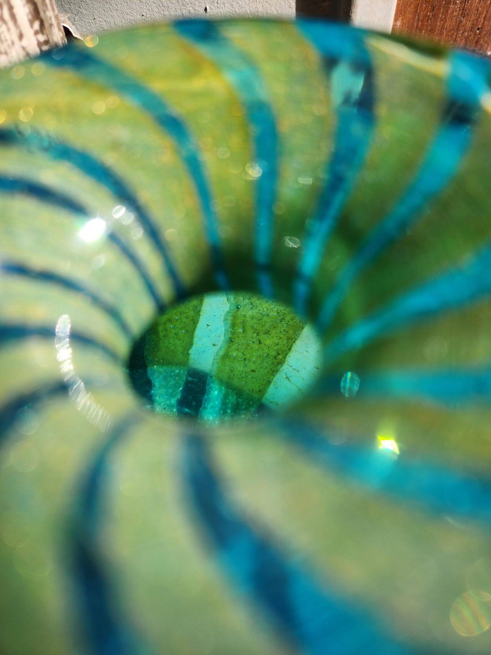 Vintage 1976 Mdina Glass Ming Bulbous Vase Blue and Yellow Swirl Hand Blown