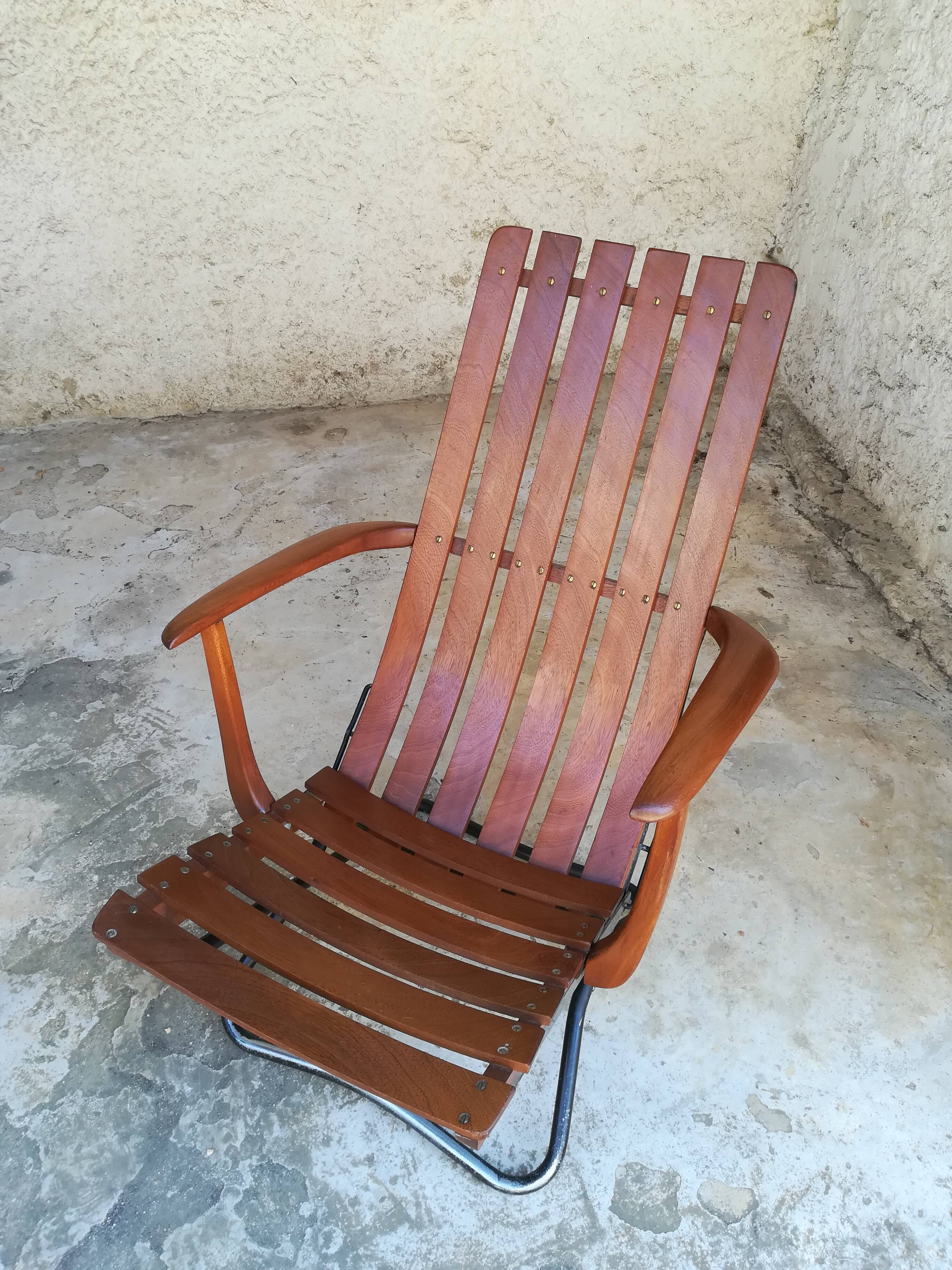 Teak wood folding armchair
