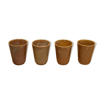 Series of 4 vintage stoneware glasses by the manufacture of Digoin, France