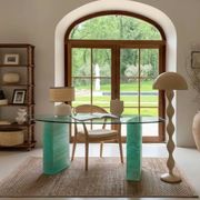 Bureau demi-lune en verre massif