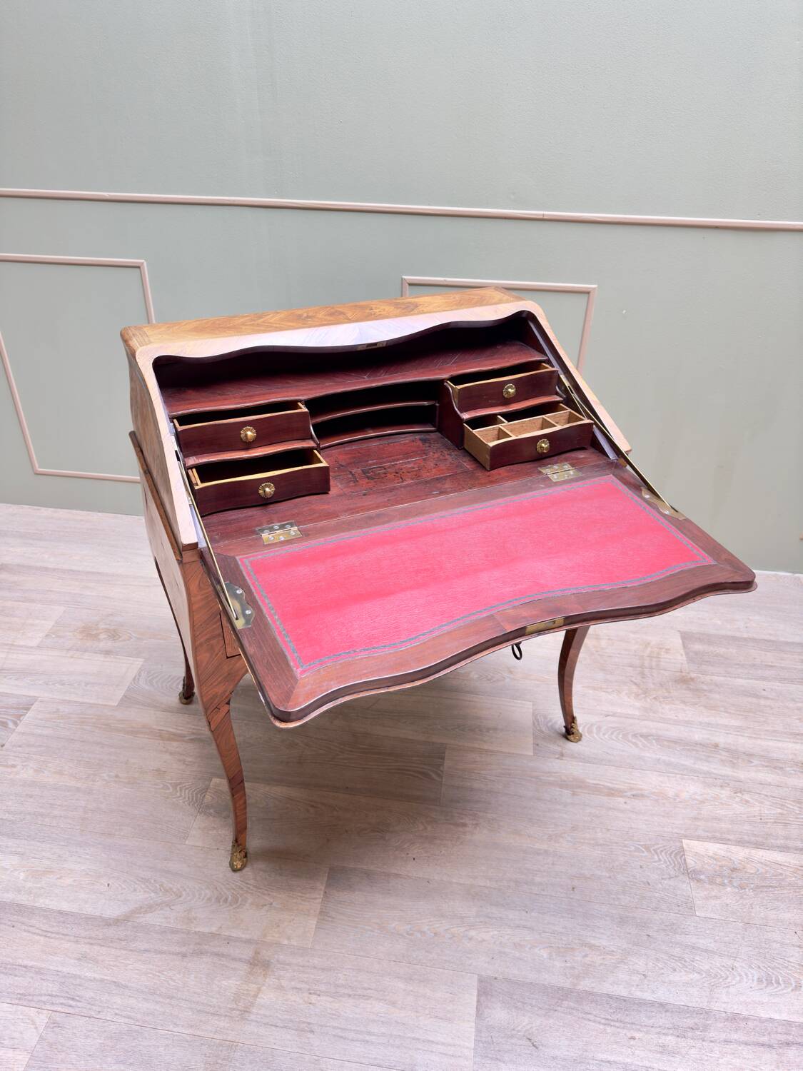 Carel Jacques-philippe Curved Sloping Desk In Louis XV Period Marquetry Stamped