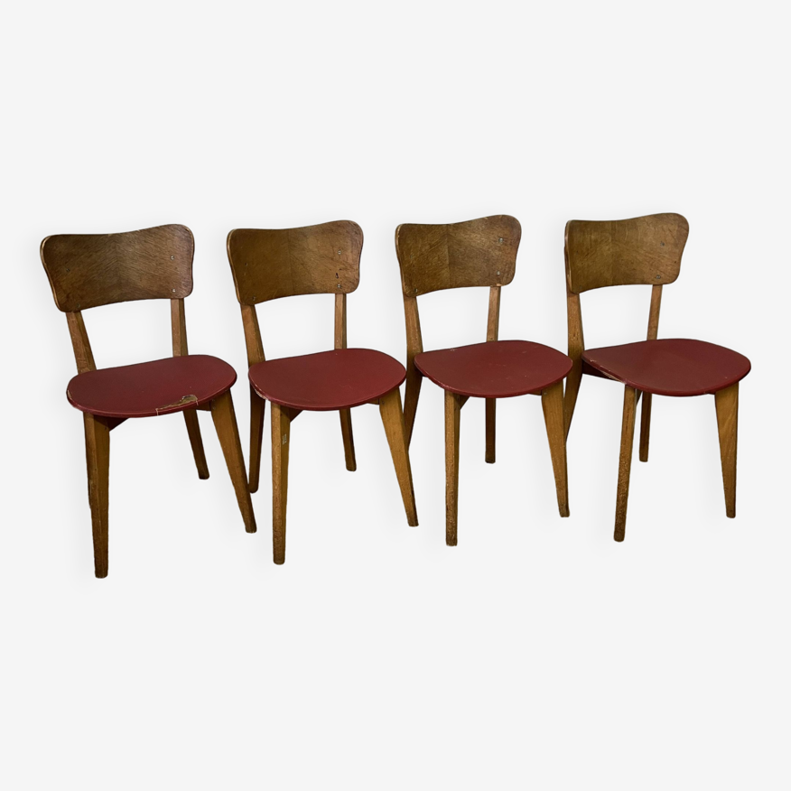 Suite de 4 chaises bistrot en bois vintage | Selency
