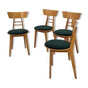 chaises de salle à manger de hêtre du milieu du siècle avec des sièges verts de velours, Italie années 60