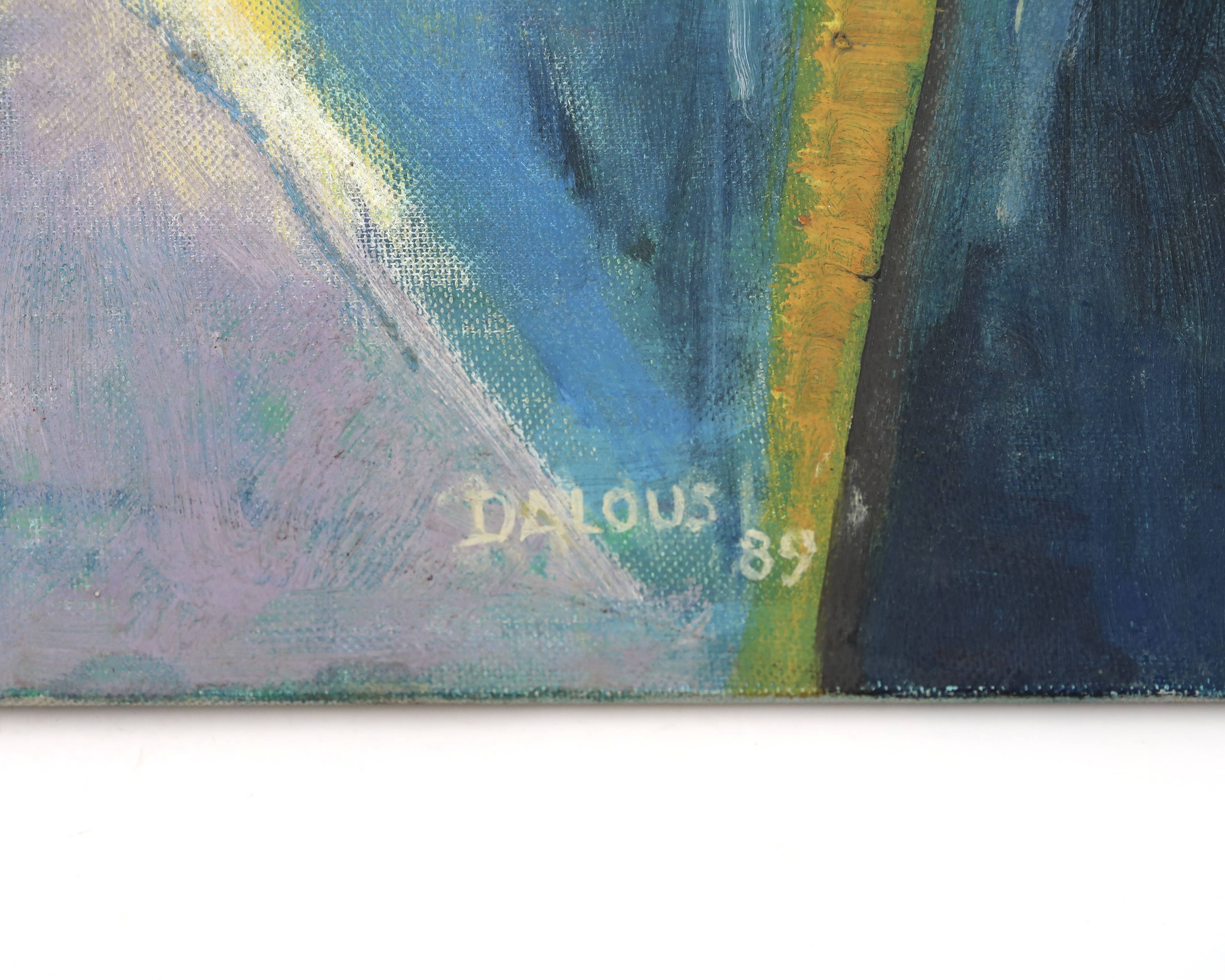 Tableau, abstract painting signed Dalous, 1989