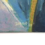 Tableau, abstract painting signed Dalous, 1989