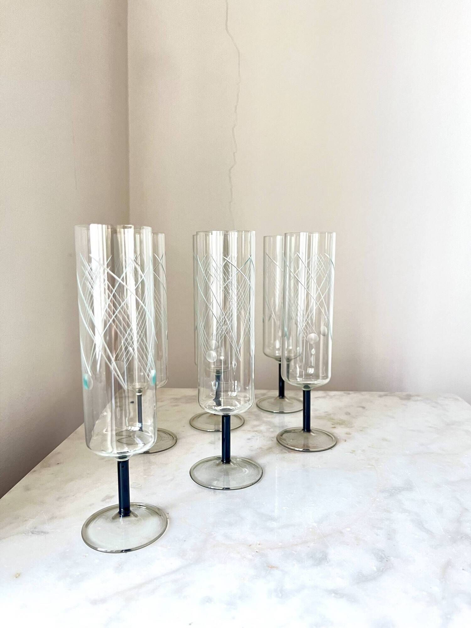 Set of 6 Art Deco Glasses – Vintage Champagne Cocktail Glasses