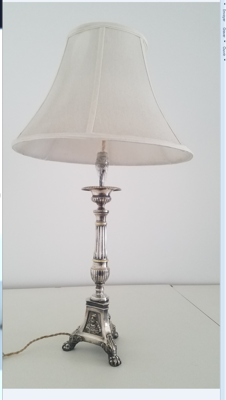 Silver metal lamp, old nineteenth electrified candle refurbished.