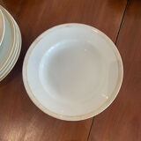 Lot of six soup plates, old, crockery, white, gilded