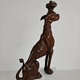 Hand-carved wooden greyhound statue - 20th century