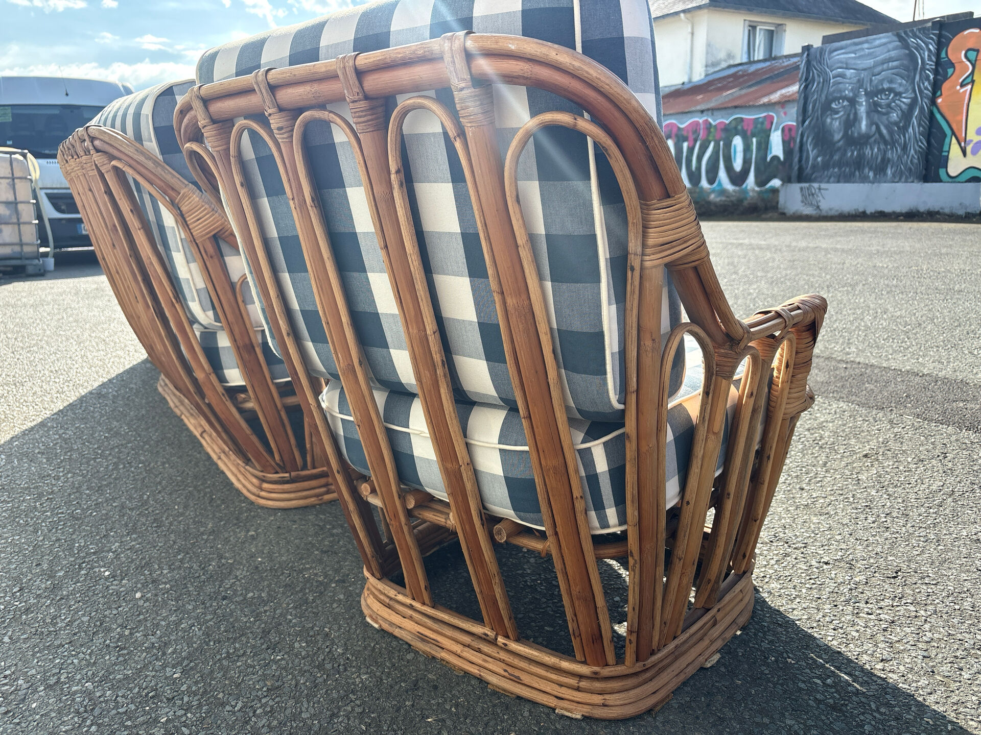 Vintage rattan lounge – sofa and two armchairs – 1960s/70s