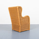Fauteuil lounge vintage en osier design italien
