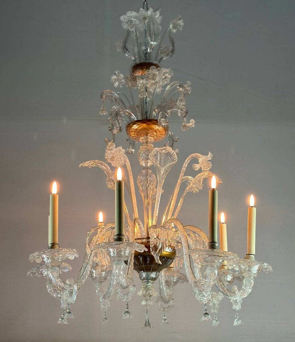 Colorless murano glass chandelier 8 arms of light circa 1890
