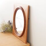 Oval mirror with rectangular oak frame