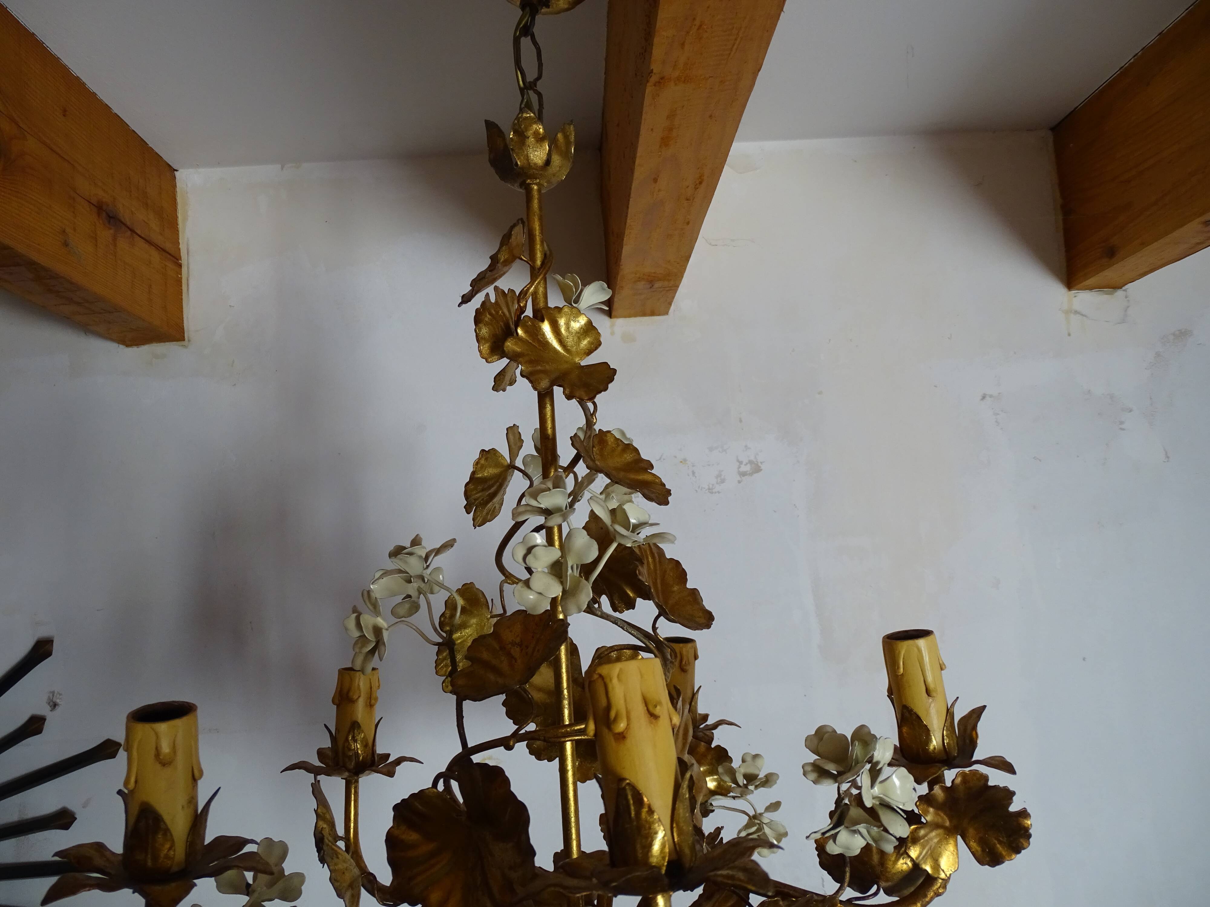 chandelier Hans Kogl gilded and enamelled leaves 1960