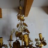 chandelier Hans Kogl gilded and enamelled leaves 1960
