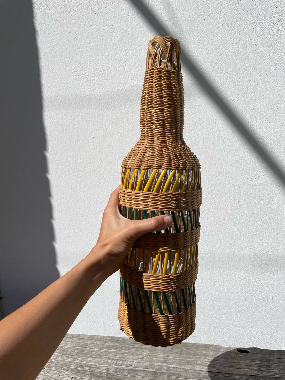 Large vintage woven rattan vase 1960s