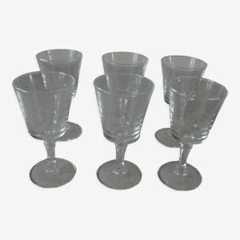 Lot de 6 anciens verres avec initiale C monogramme gravé 9,7 cm