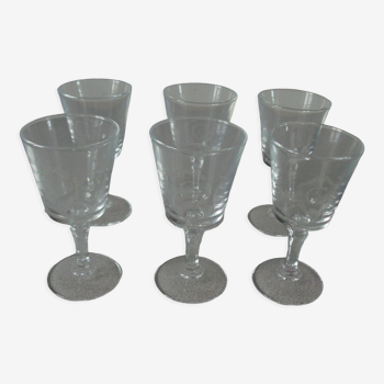 Set of 6 old glasses with initial C monogram engraved 9.7 cm