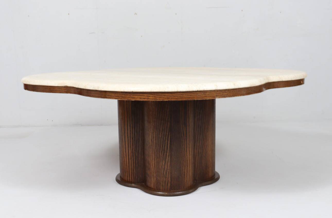 Coffee table with travertine top in cloverleaf shape, Italy, 1970s.