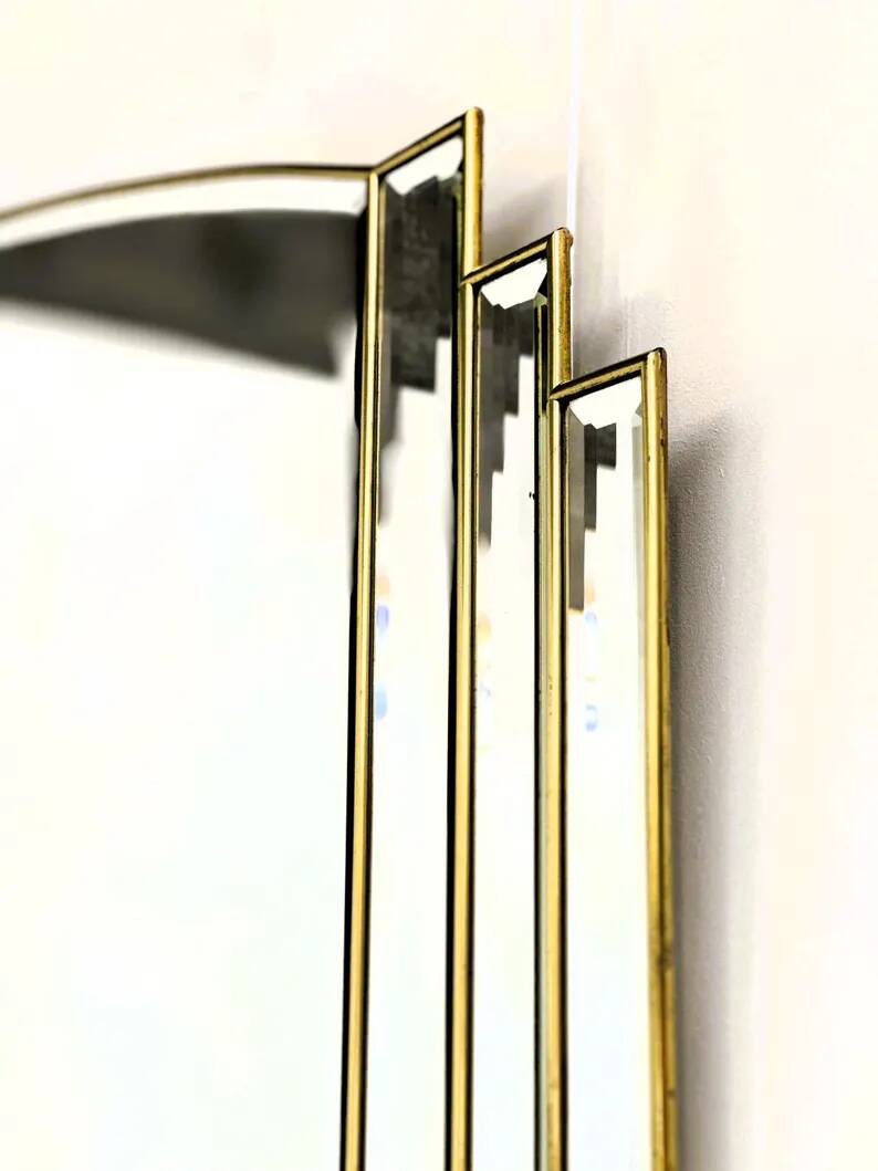 Vintage Art Deco Bevelled Mirror with Brass Trim, 1980s