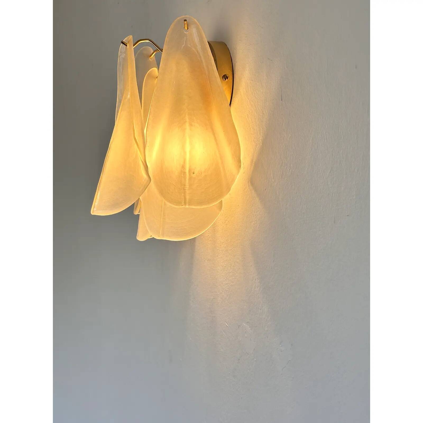 Pair of Contemporary Modern Sanded Champagne “Rondini” Murano Wall Sconces
