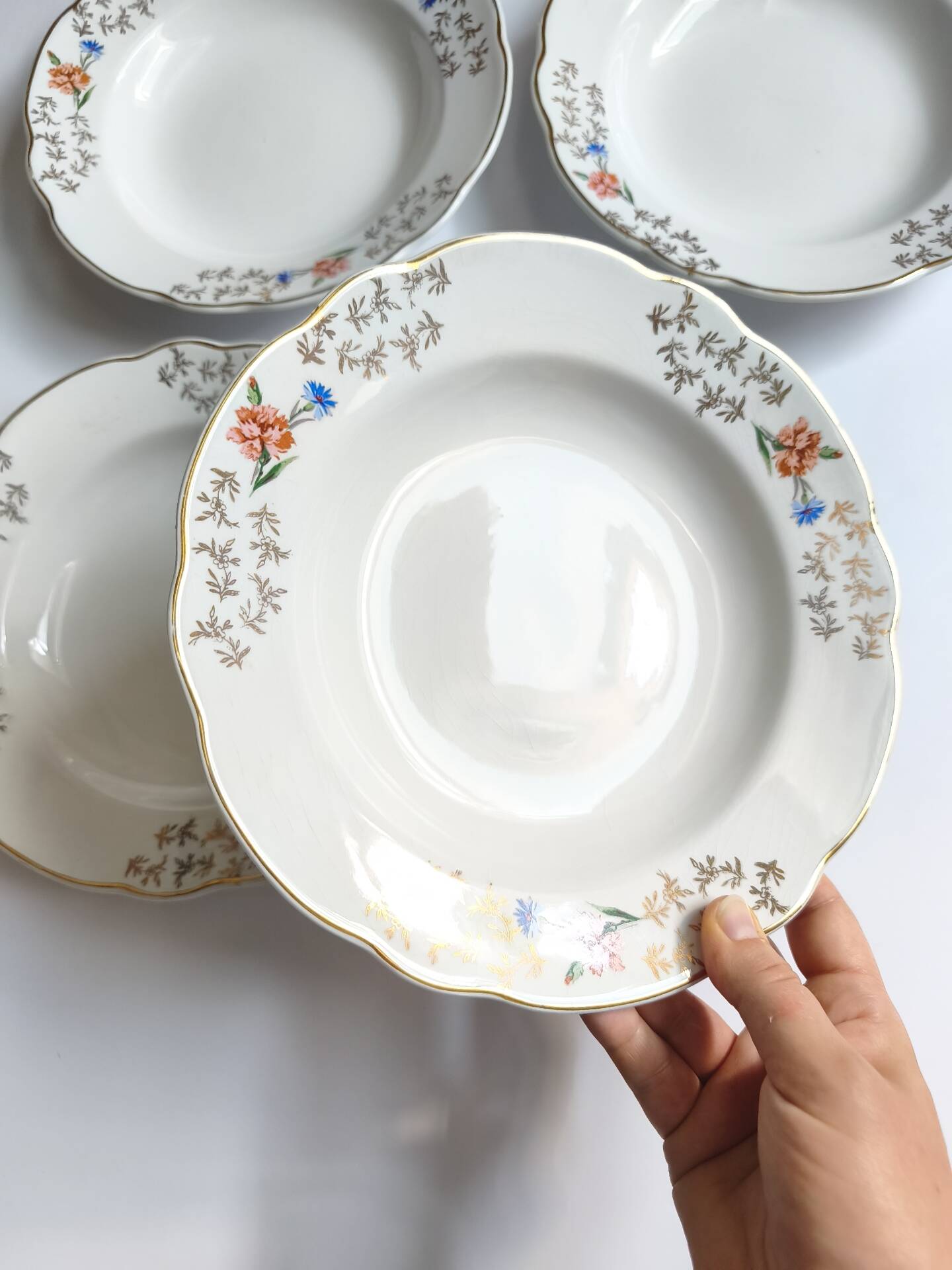 Lot de 4 assiettes creuses vintage Sarreguemines modèle Béarn fleurs