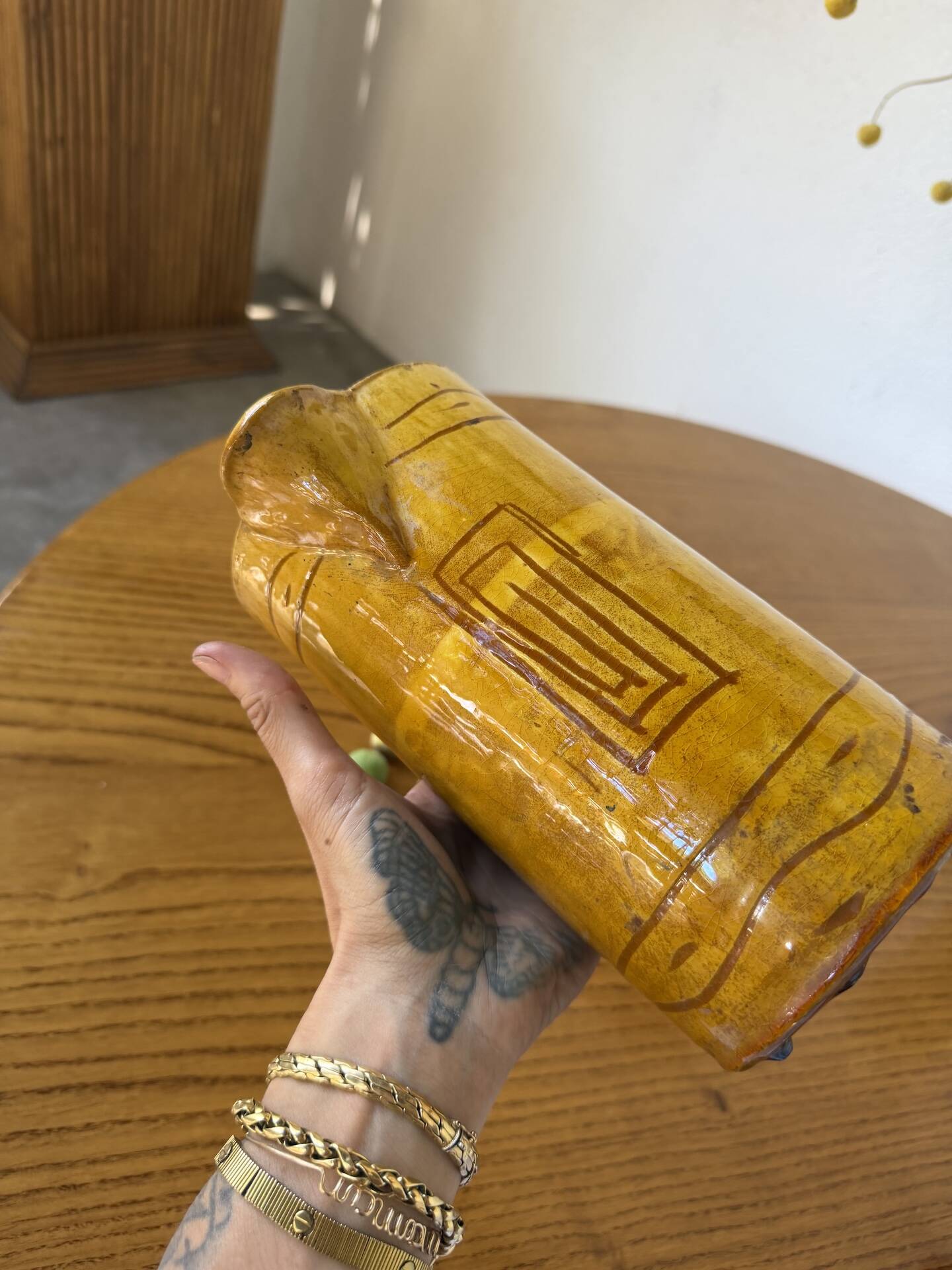 Vintage yellow glazed stoneware jug