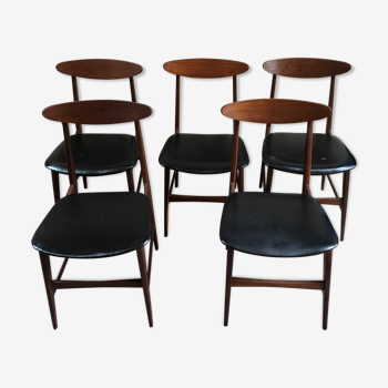 Série de 5 chaises style scandinave assise skai années 1960
