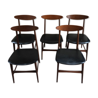 Série de 5 chaises style scandinave assise skai années 1960